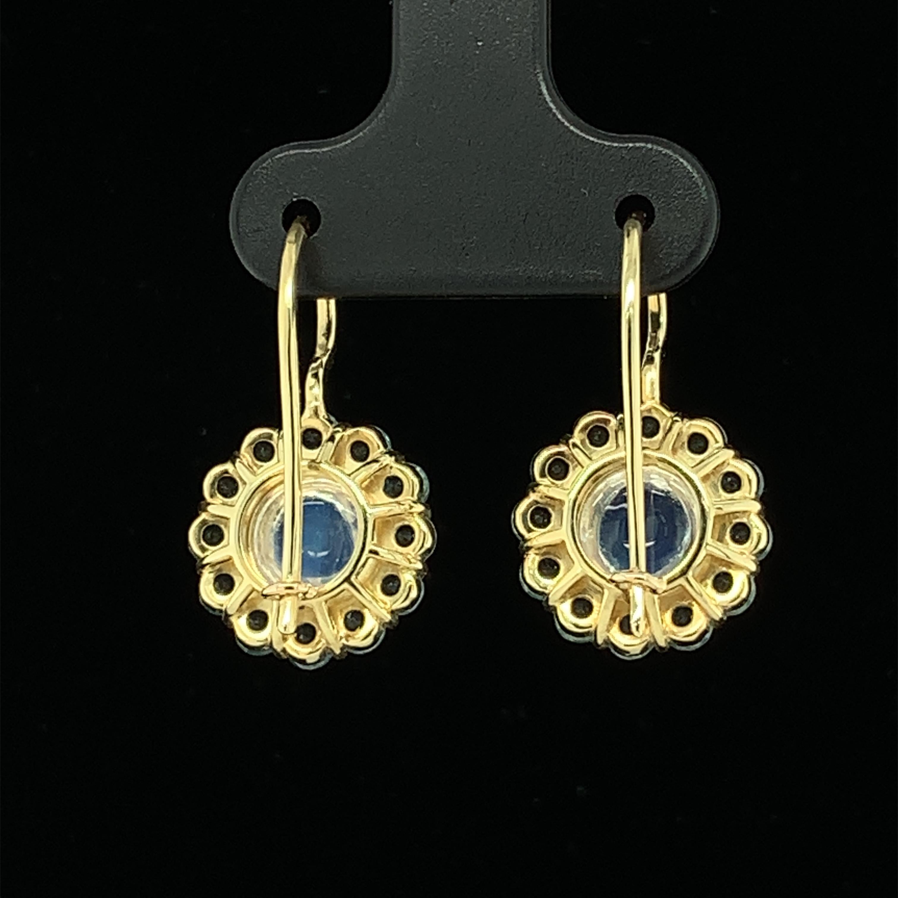 Cabochon Moonstone and Santa Maria Aquamarine Dangle Earrings in Yellow Gold 