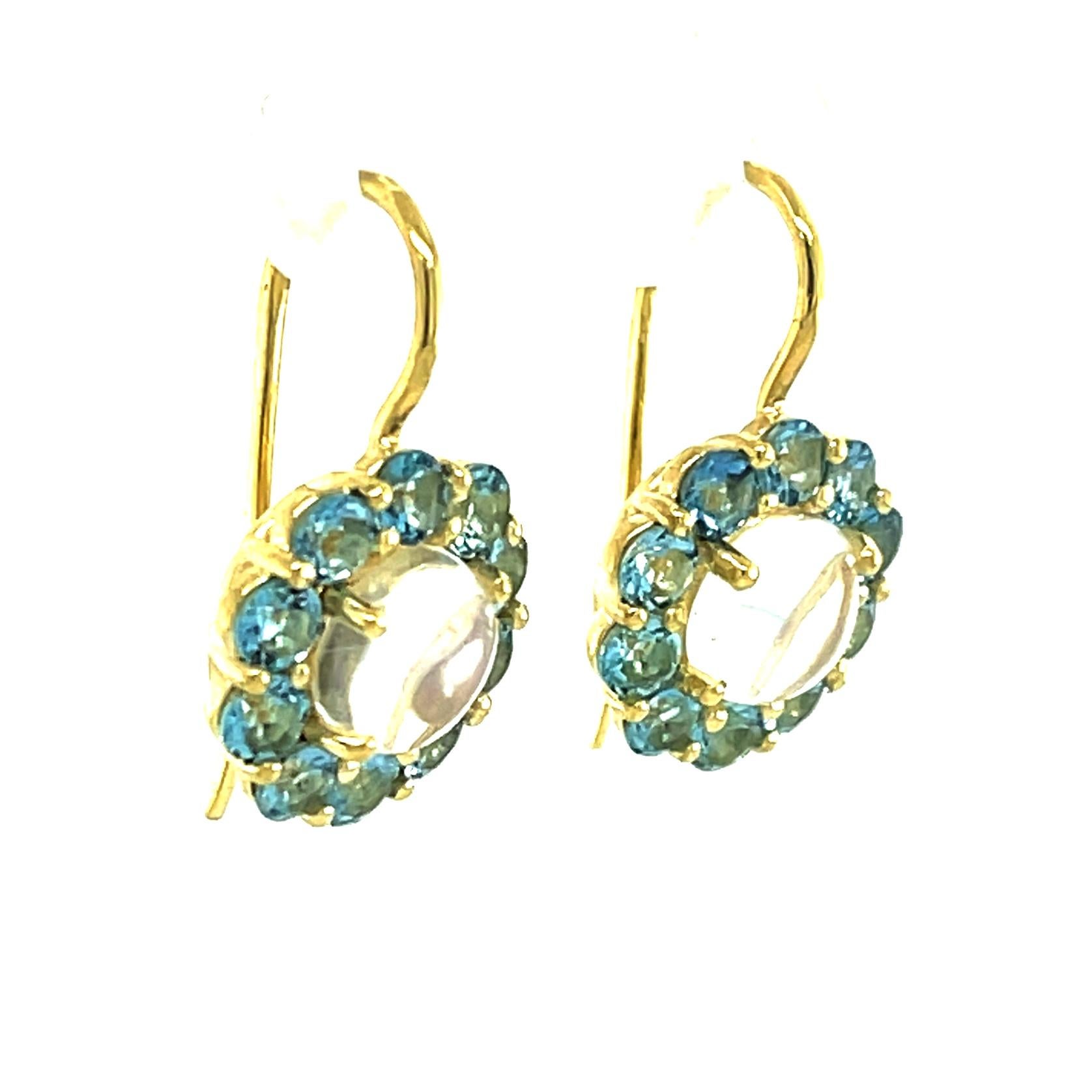 Moonstone and Santa Maria Aquamarine Dangle Earrings in Yellow Gold  3