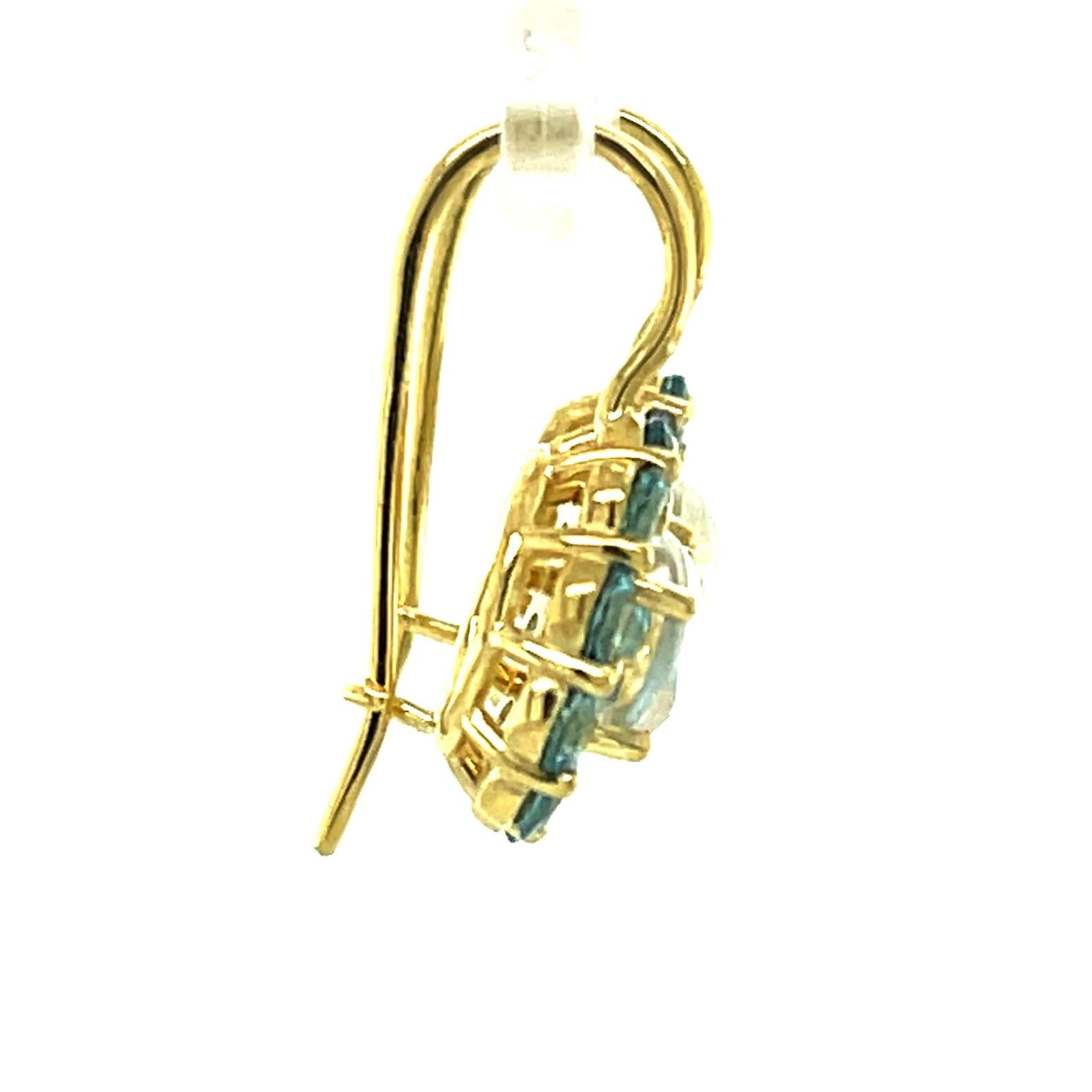 Moonstone and Santa Maria Aquamarine Dangle Earrings in Yellow Gold  4