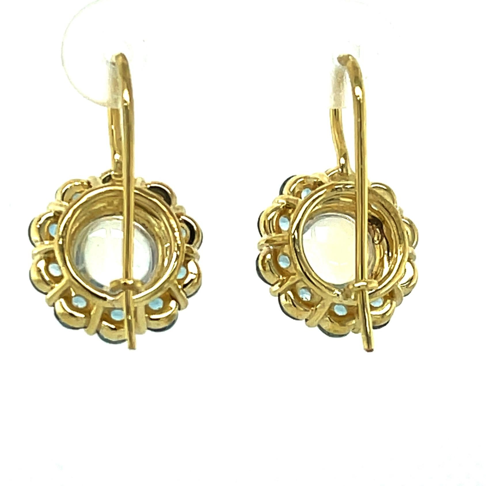 Moonstone and Santa Maria Aquamarine Dangle Earrings in Yellow Gold  5