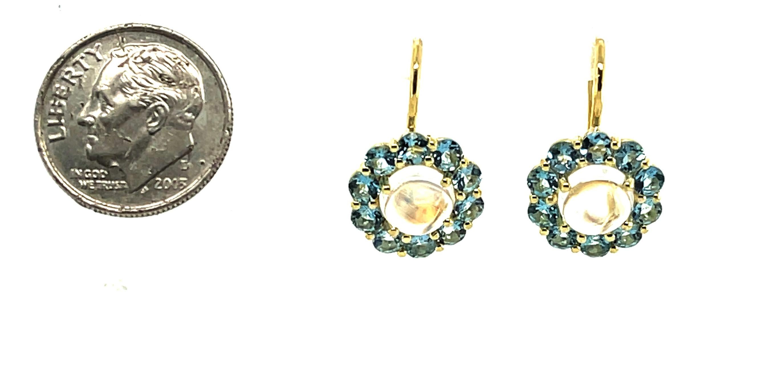 Moonstone and Santa Maria Aquamarine Dangle Earrings in Yellow Gold  6