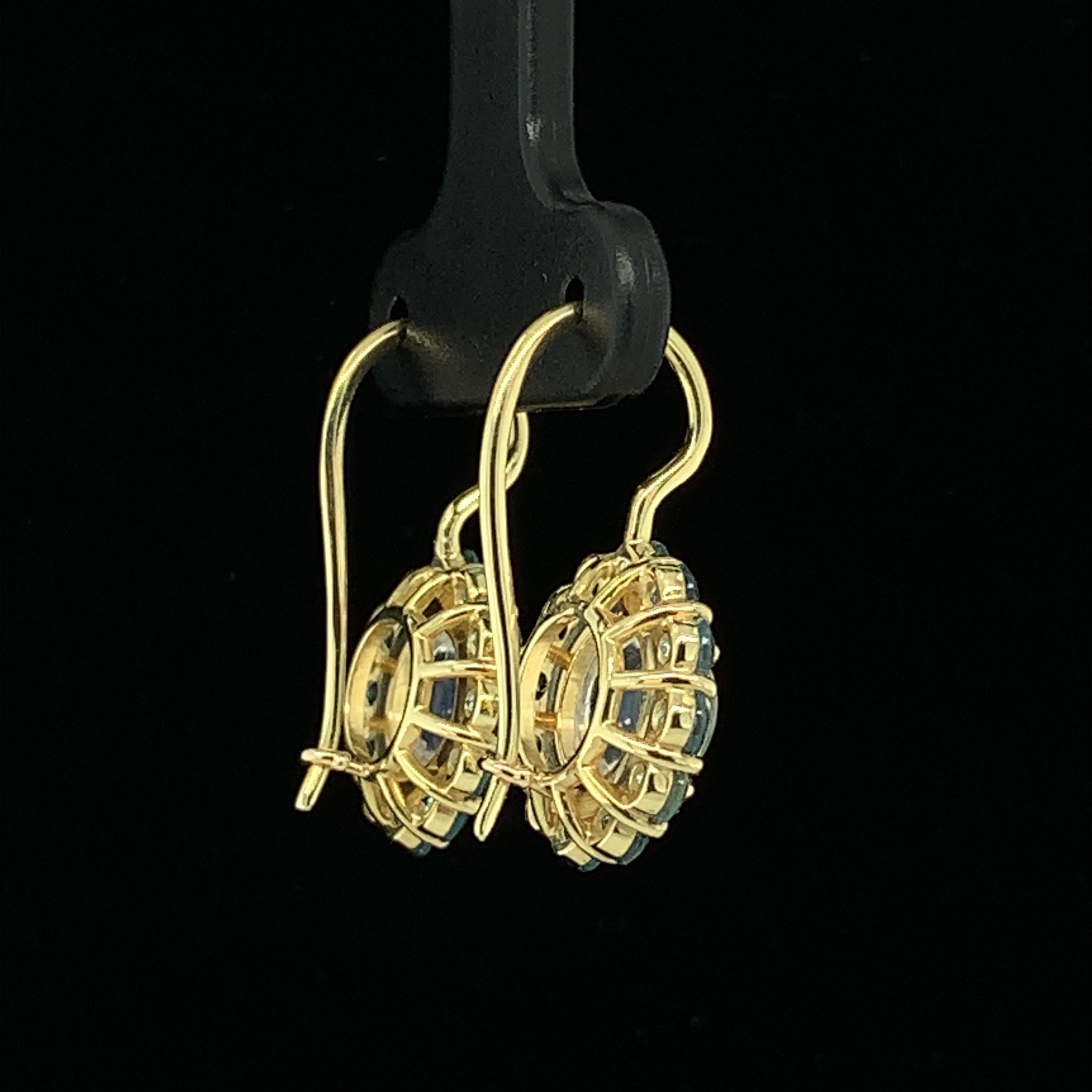 Artisan Moonstone and Santa Maria Aquamarine Dangle Earrings in Yellow Gold 