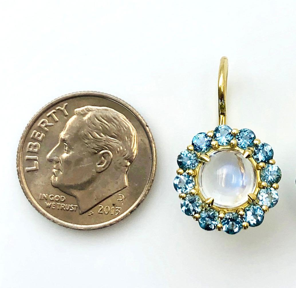 Women's Moonstone and Santa Maria Aquamarine Dangle Earrings in Yellow Gold 