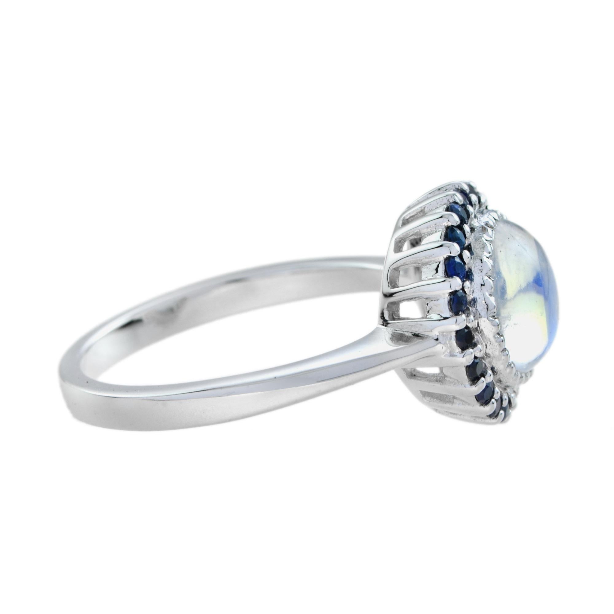 For Sale:  Moonstone and Sapphire Vintage Style Halo Ring in 10k White Gold  3