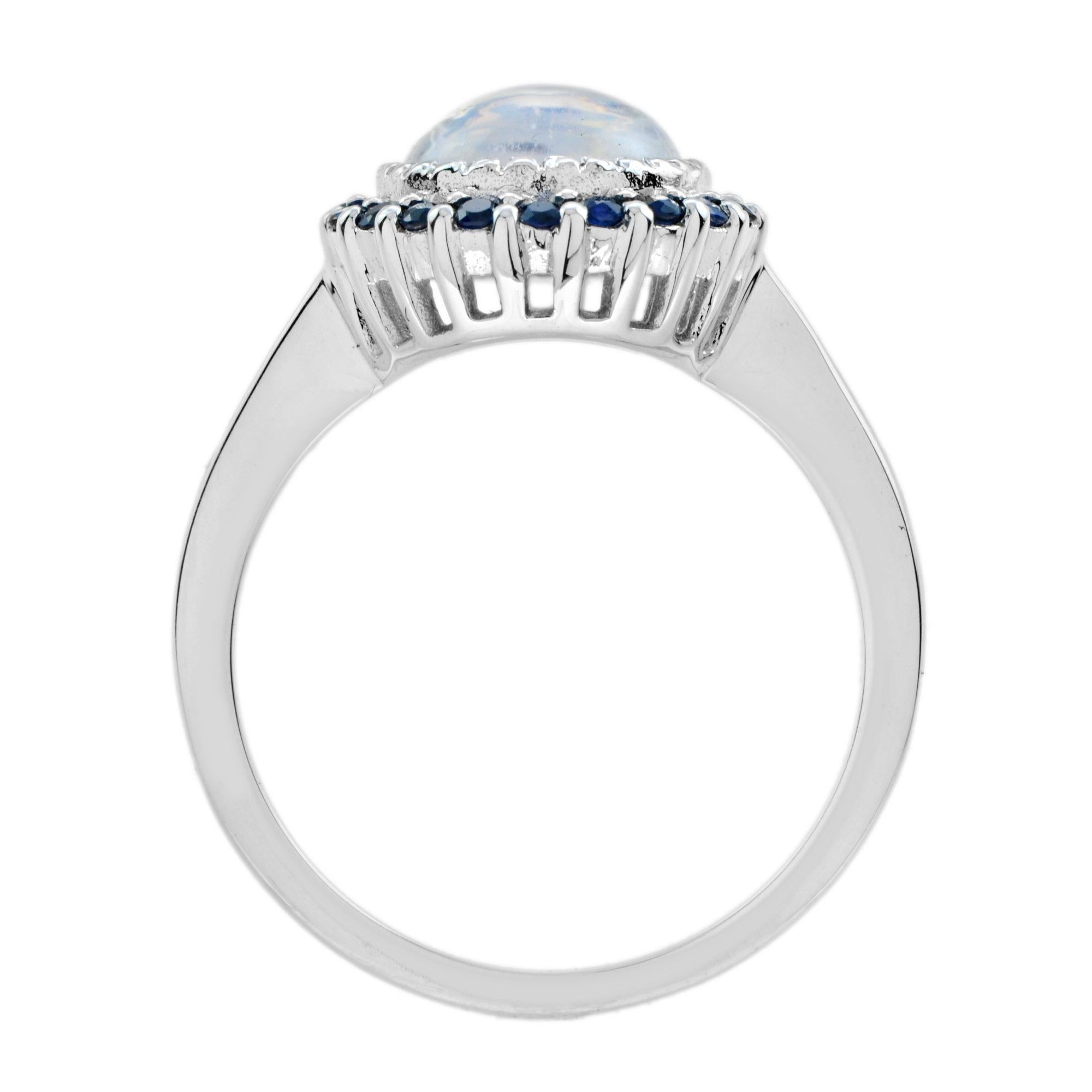 For Sale:  Moonstone and Sapphire Vintage Style Halo Ring in 10k White Gold  5