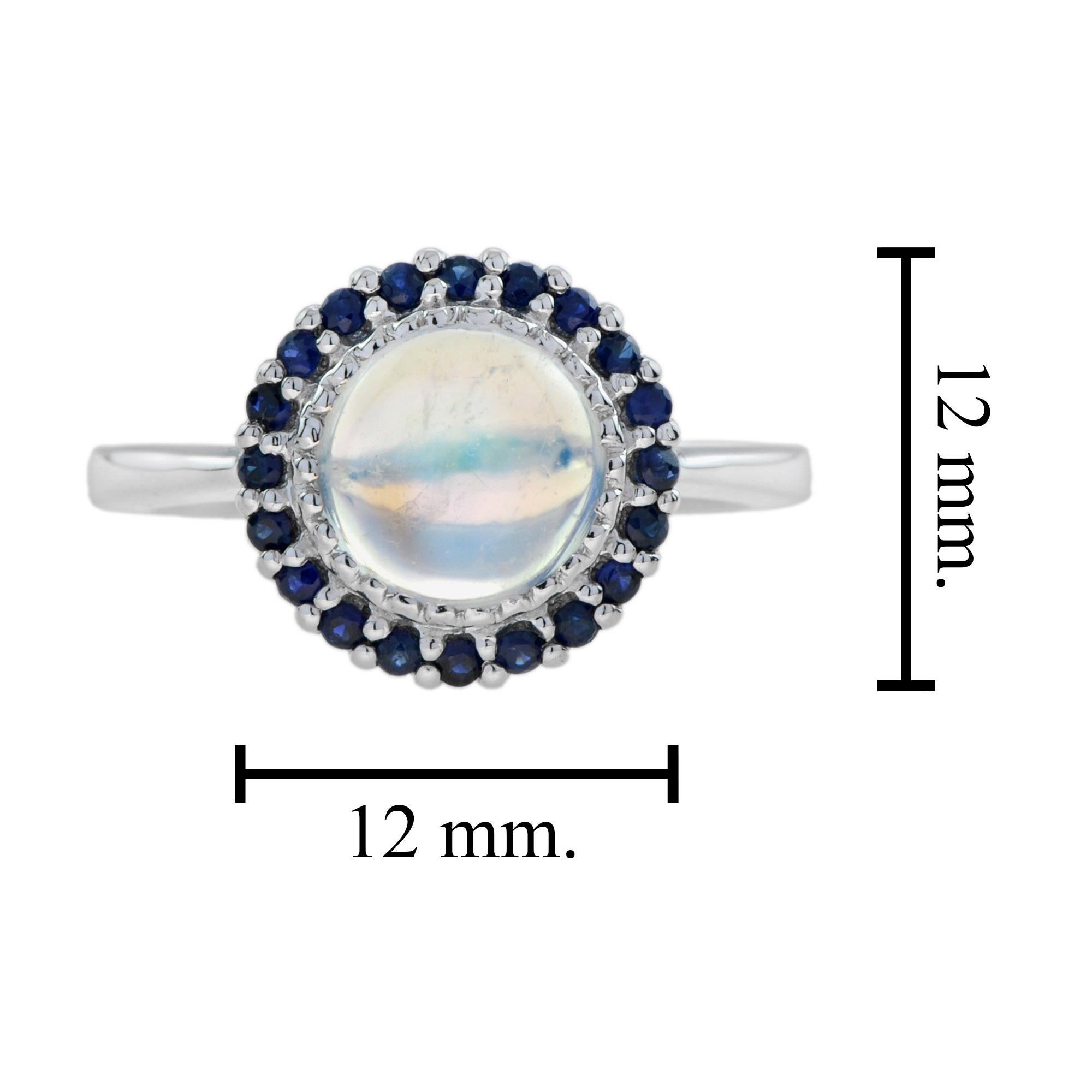 For Sale:  Moonstone and Sapphire Vintage Style Halo Ring in 10k White Gold  6