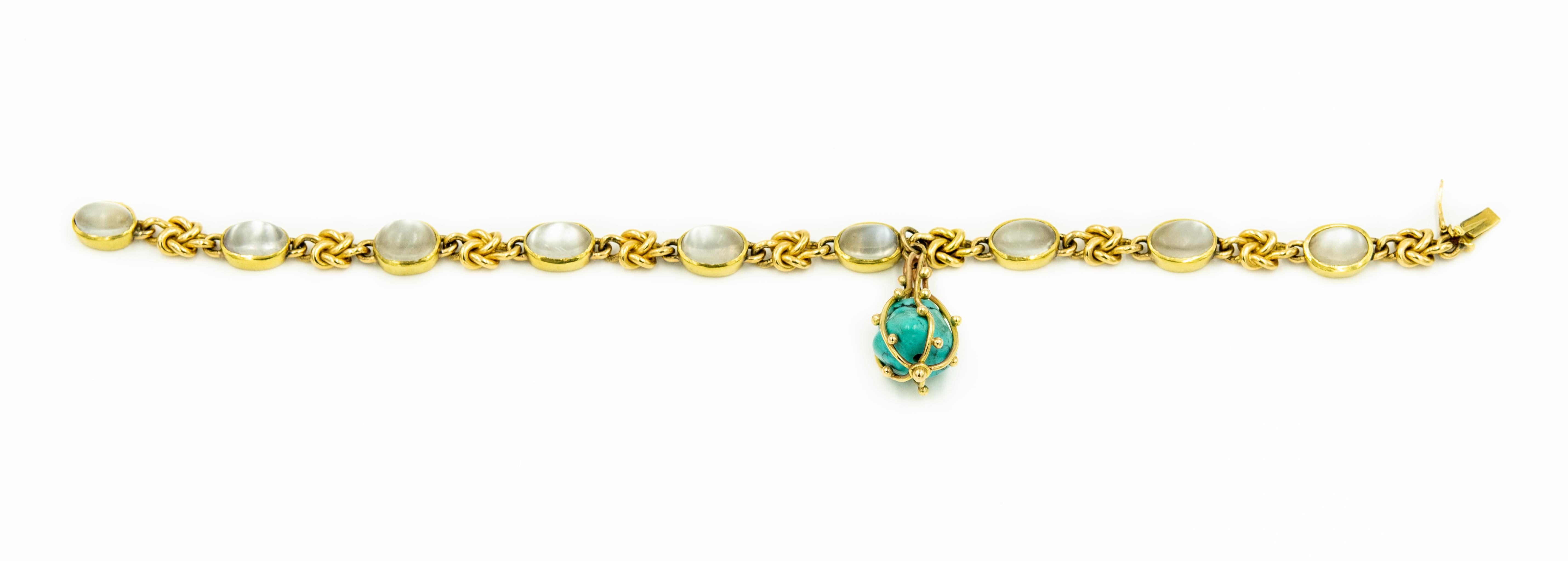 Moonstone and Turquoise Yellow Gold Knot Bracelet 1