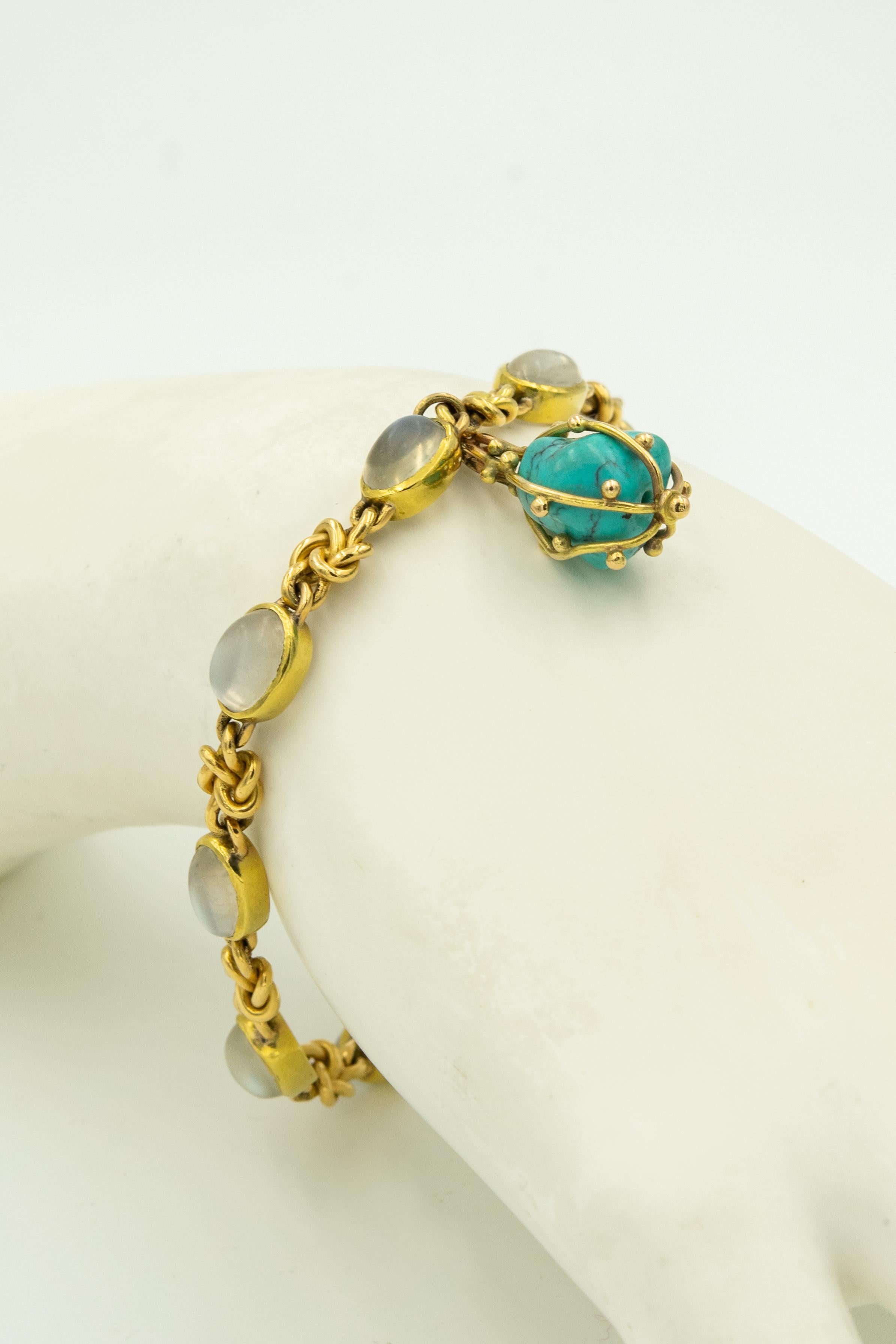 Moonstone and Turquoise Yellow Gold Knot Bracelet 2