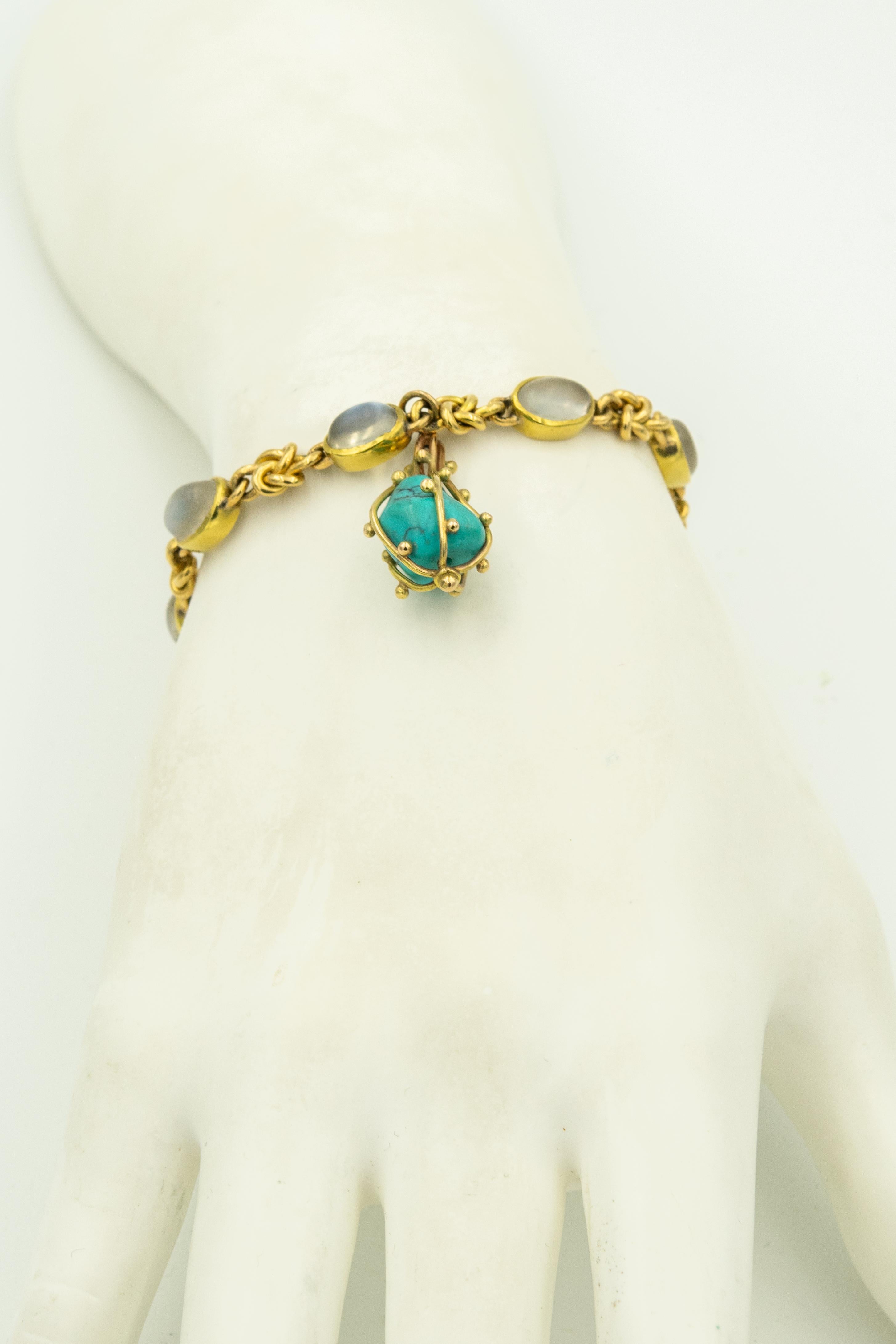 Moonstone and Turquoise Yellow Gold Knot Bracelet 3