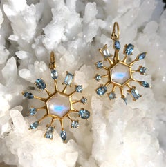 Moonstone Aquamarine Gold Star Earrings by Lauren Harper