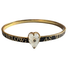 Moonstone Bangle Bracelet Black Enamel Heart Gold Plated Diamond J Dauphin