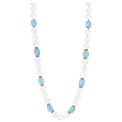 Moonstone Bead and Aquamarine Bead Necklace with Yellow Gold Spacers, 24 Inches