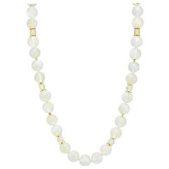 12mm Moonstone Bead Necklace, 19 Inches with Yellow Gold Clasp and Accents