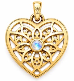 Moonstone Birthstone Heart Pendant White Enamel 14K Gold by Meghna Jewels