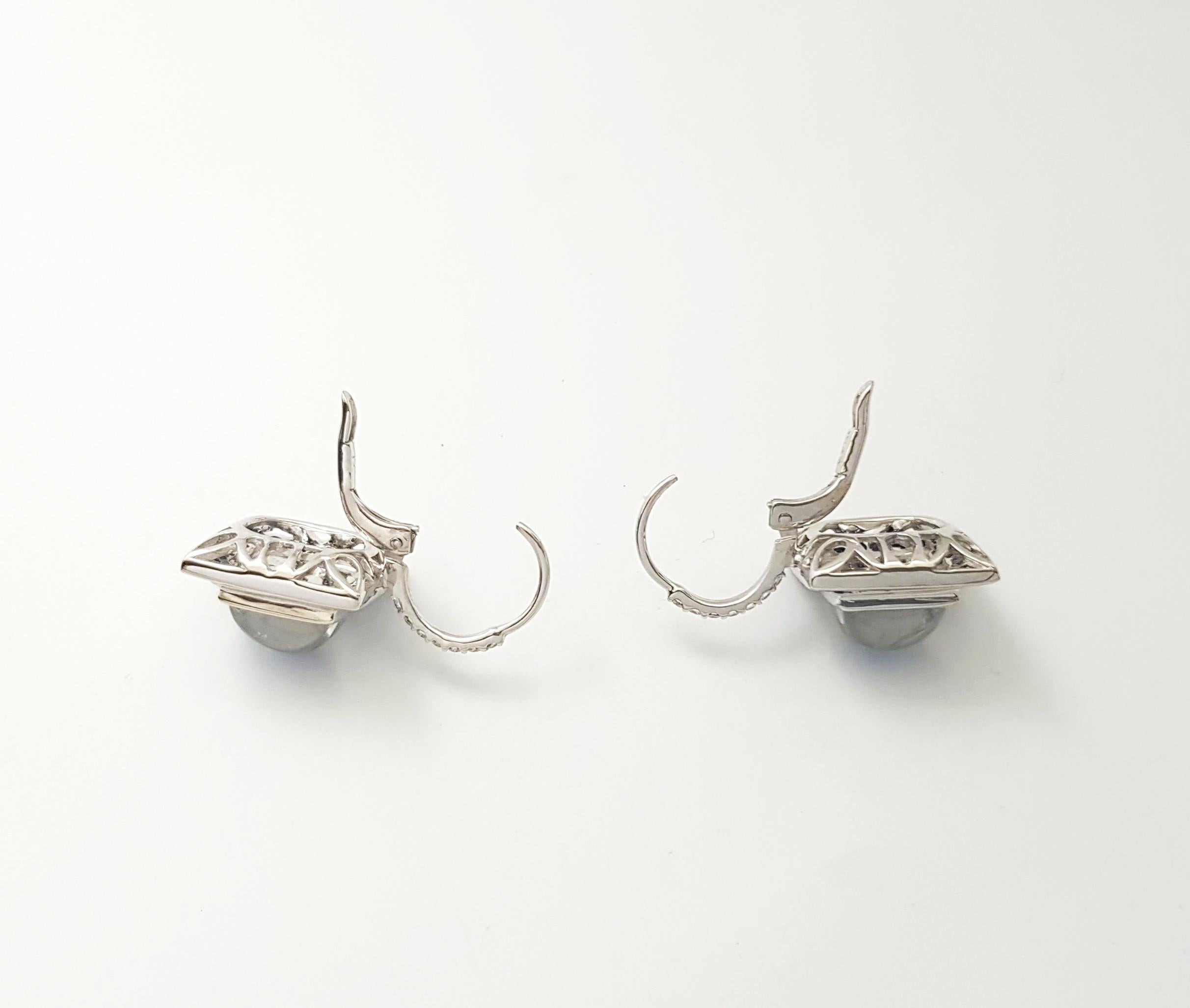 Moonstone, Blue Sapphire and Diamond Earrings set in 18K White Gold Settings For Sale 2
