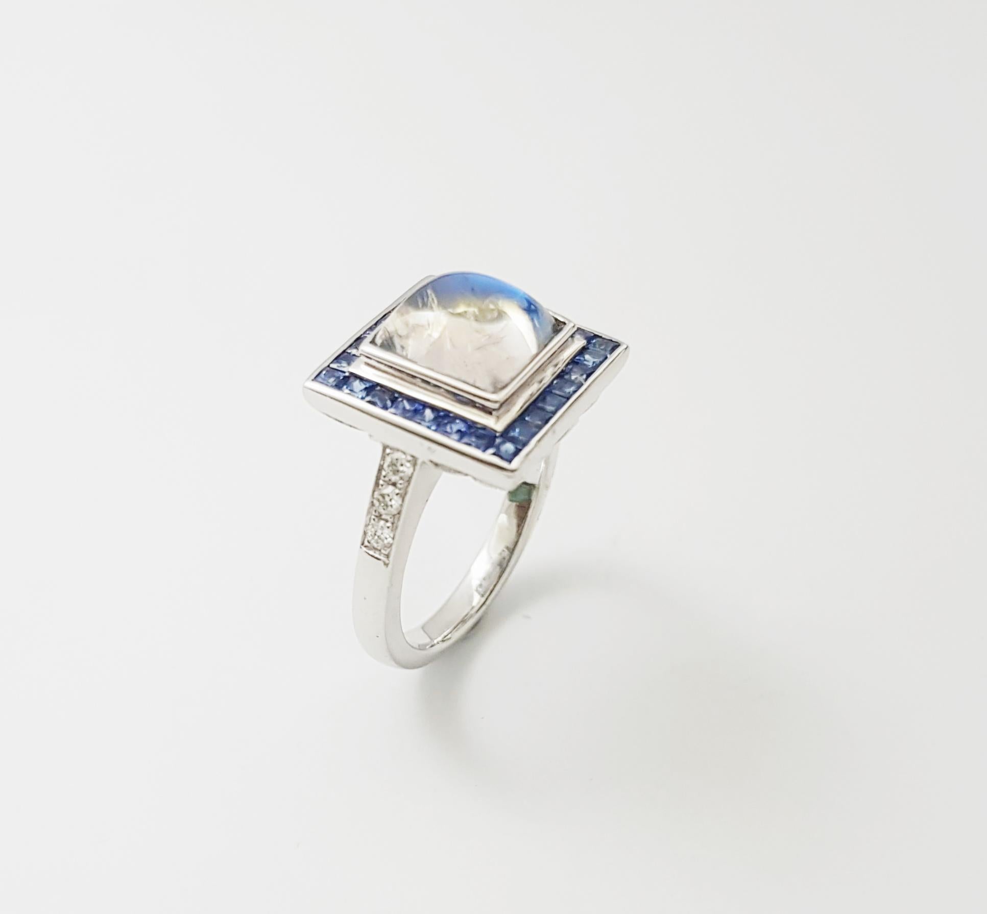 Ring mit Mondstein, blauem Saphir und Diamant in 18 Karat Weißgold Fassungen im Angebot 6