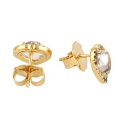 Moonstone Blue Sapphire Diamond 14K Gold Heart Earrings