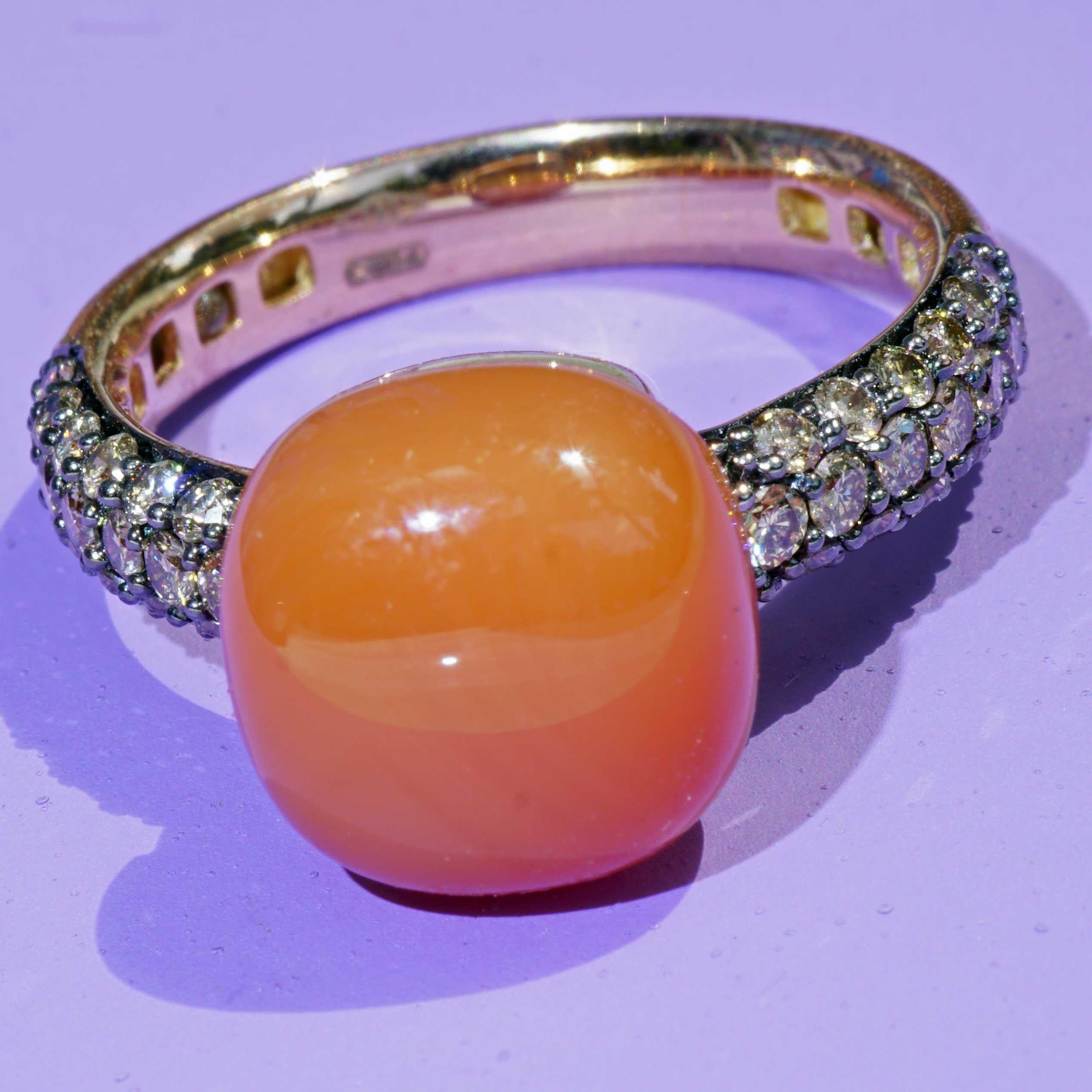 Moonstone Brilliant Ring 7.30 ct 0.68 ct elegant Winter Colors 7.30 ct 0.68 ct For Sale 7