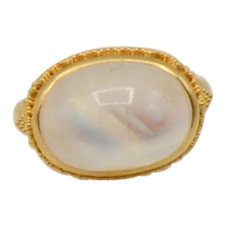 Moonstone Cabochon and 22 Karat Bohemian Ring For Sale