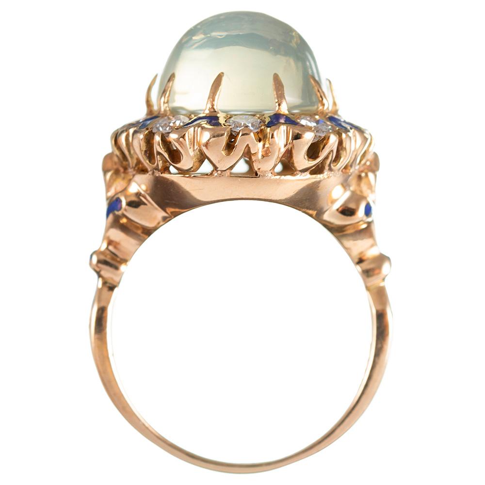 Women's Moonstone Cabochon, Diamond and Enamel Ring