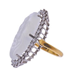 Moonstone Cameo Cherub Diamond Gold Ring