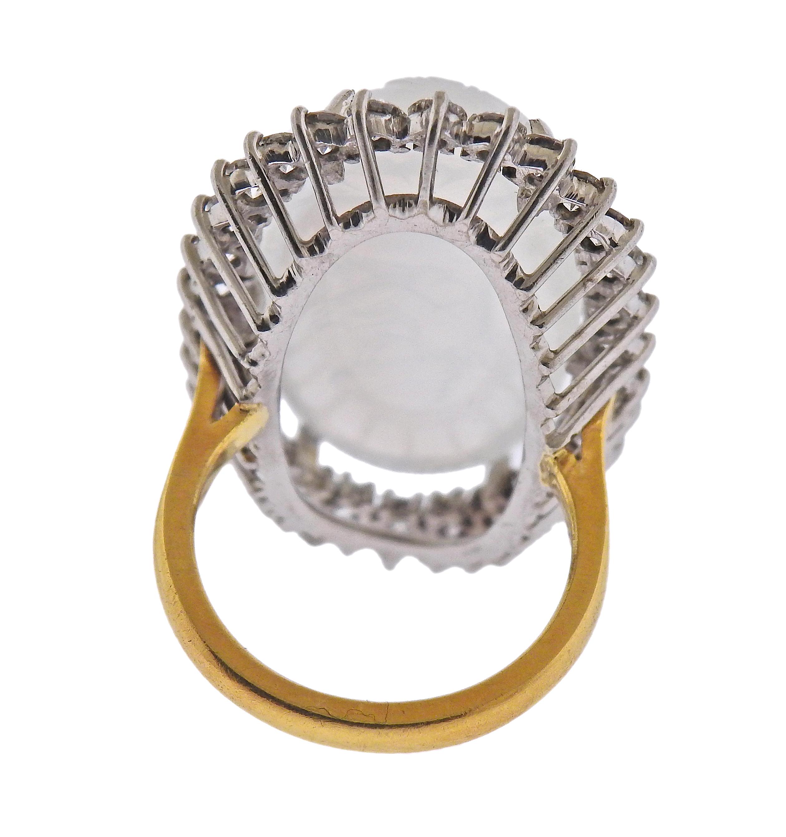 Round Cut Moonstone Cameo Cherub Diamond Gold Ring For Sale