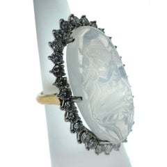 Moonstone Cameo Diamond Platinum and Gold Ring