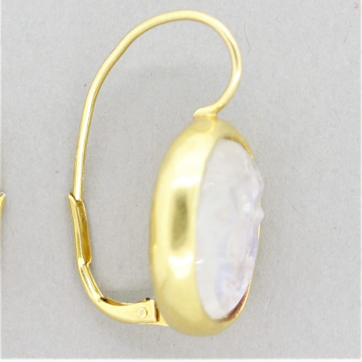 Women's Moonstone Cameo Gold Earrings For Sale