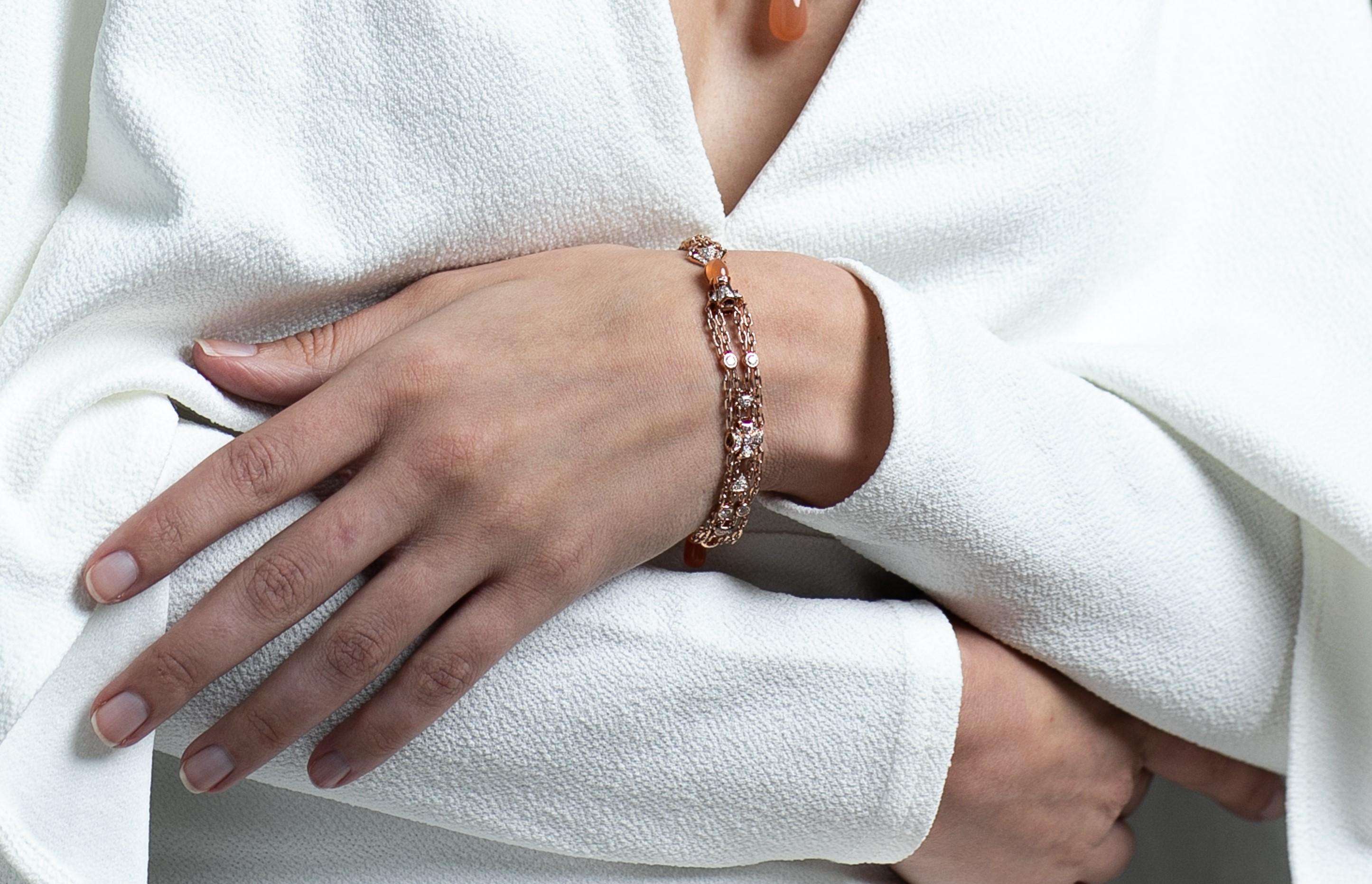 Contemporary Sunita Nahata Moonstone Chandelier Bracelet in 18Karat Rose Gold with Diamonds
