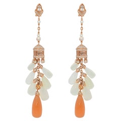 Moonstone Chandelier Earrings in 18 Karat Rose Gold with Diamonds and Color Gems