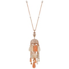 Moonstone Chandelier Necklace in 18 Karat Rose Gold with Diamonds and Color Gems
