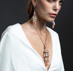 Sunita Nahata Moonstone Chandelier Necklace in 18KRG with Diamonds and Color Gem
