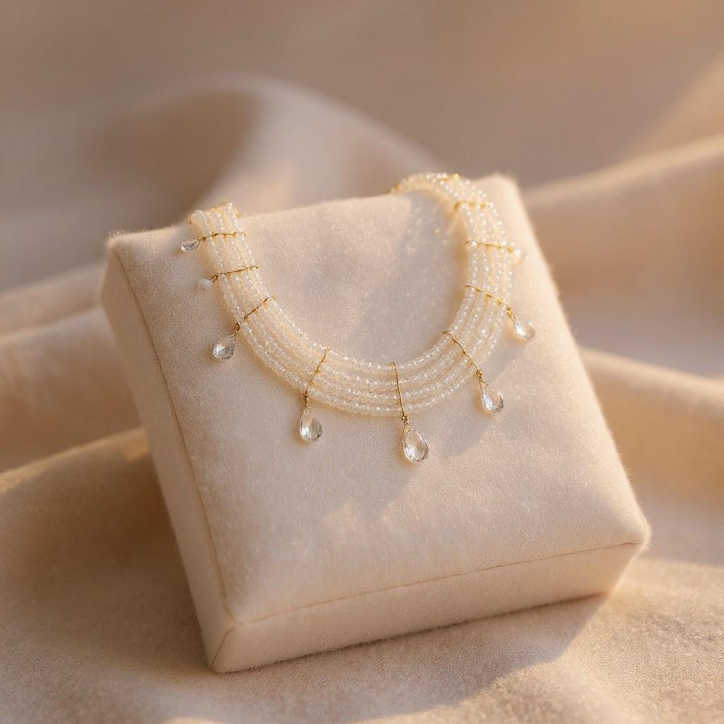 Collana nuziale con girocollo in pietra di luna e accenti in oro giallo In condizioni Nuovo in vendita a Los Angeles, CA