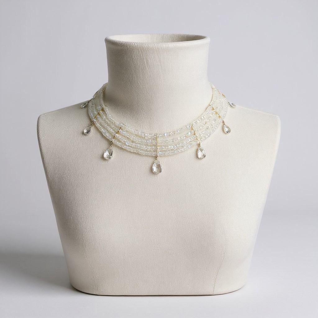 Donna Collana nuziale con girocollo in pietra di luna e accenti in oro giallo in vendita