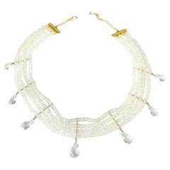 Moonstone Choker Wedding Necklace with Yellow Gold Accents