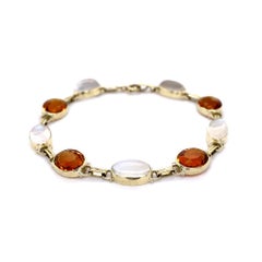 Pietra di luna e oro citrino alternati in un braccialetto vintage retrò Estate Jewelry