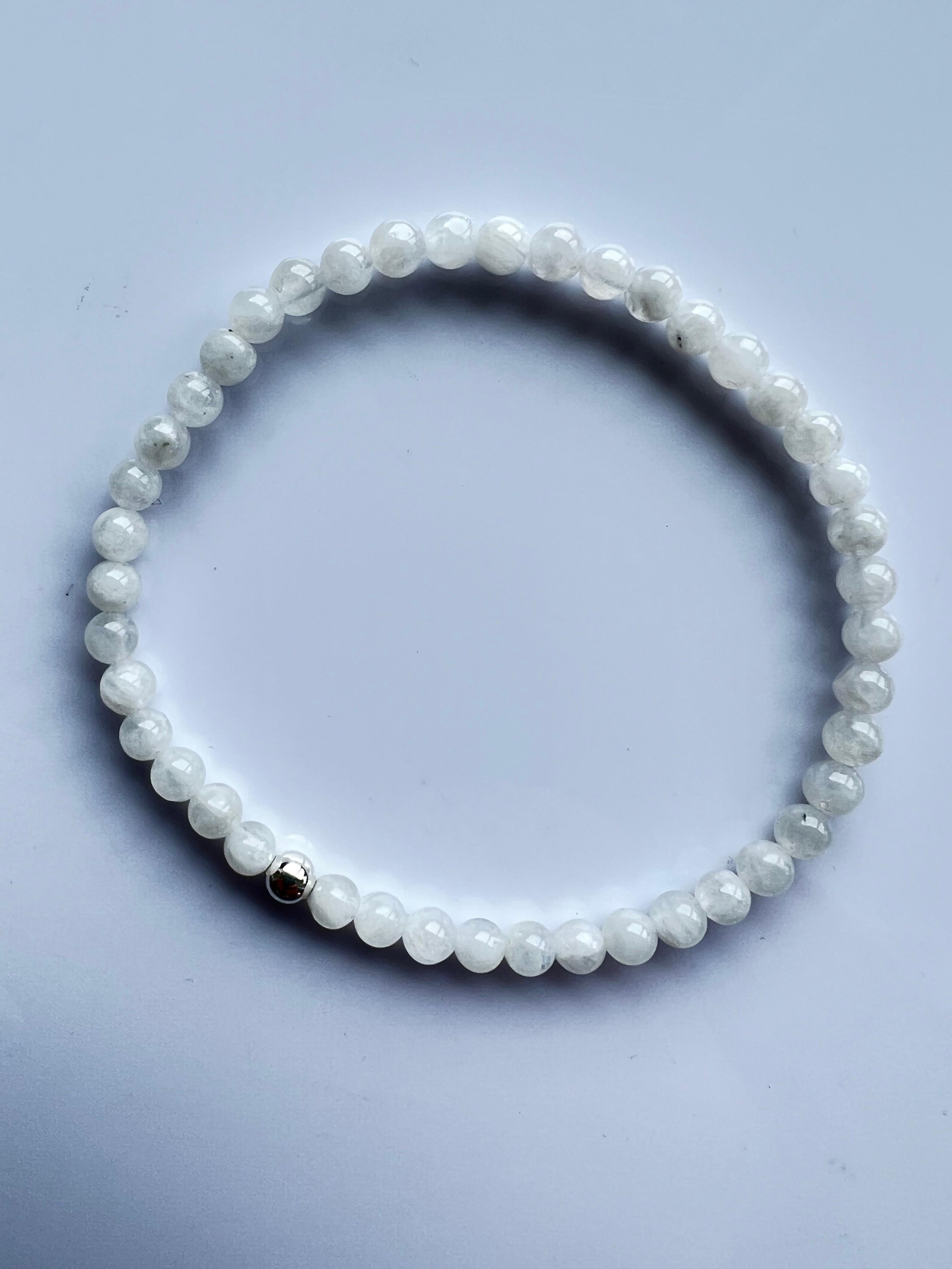 Mondstein Crown Chakra Perlen-Armband Natürlicher Halbedelstein Silber Damen im Angebot