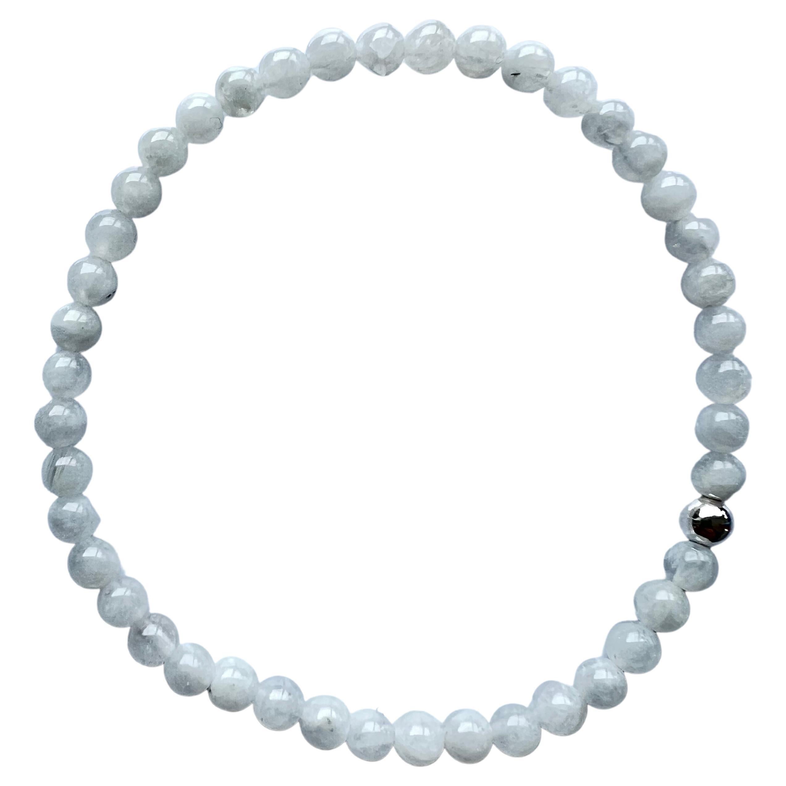 Mondstein Crown Chakra Perlen-Armband Natürlicher Halbedelstein Silber im Angebot