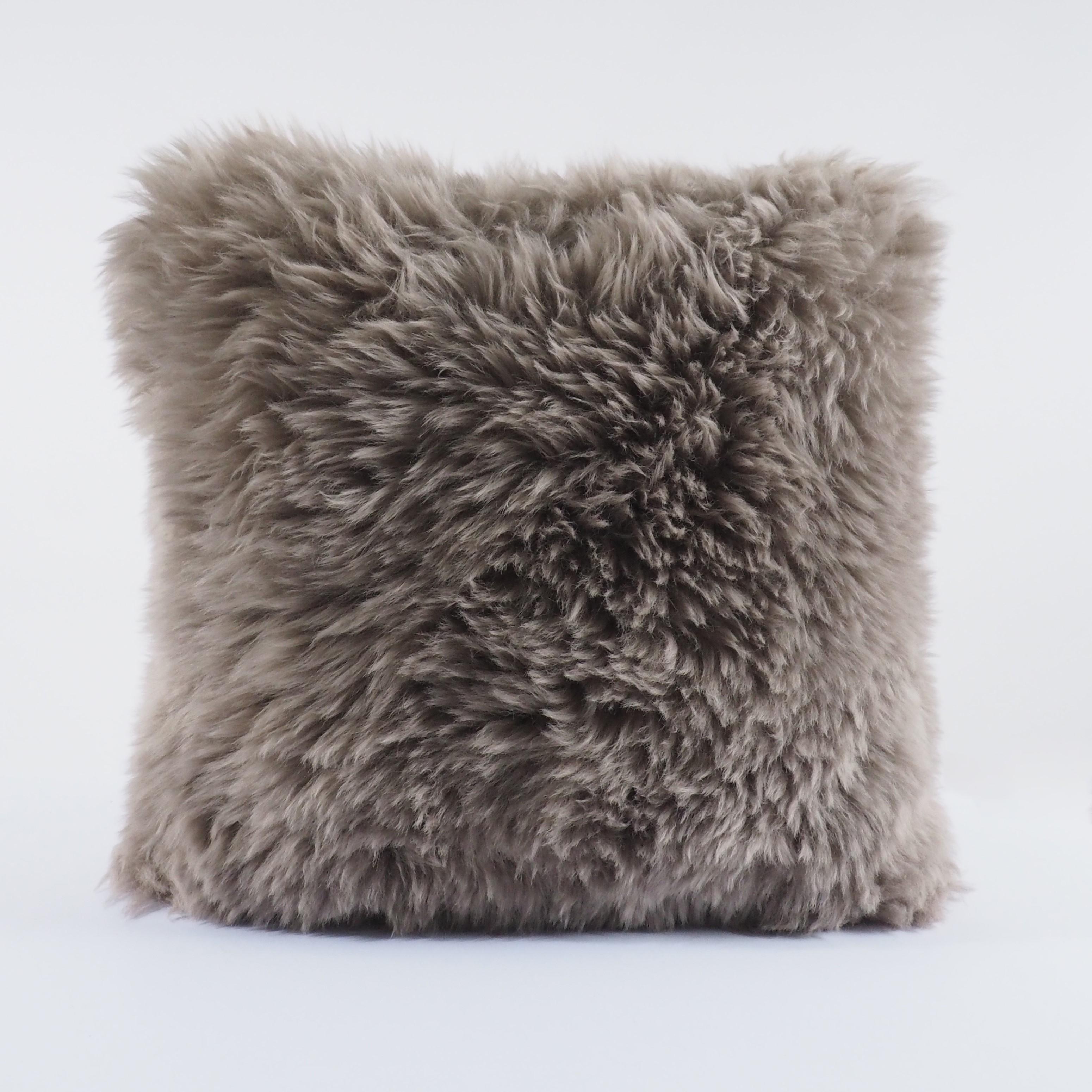 Moonstone Dark Cachà Shearling Sheepskin Pillow Fluffy Cushion by Muchi Decor In New Condition For Sale In Poviglio, IT