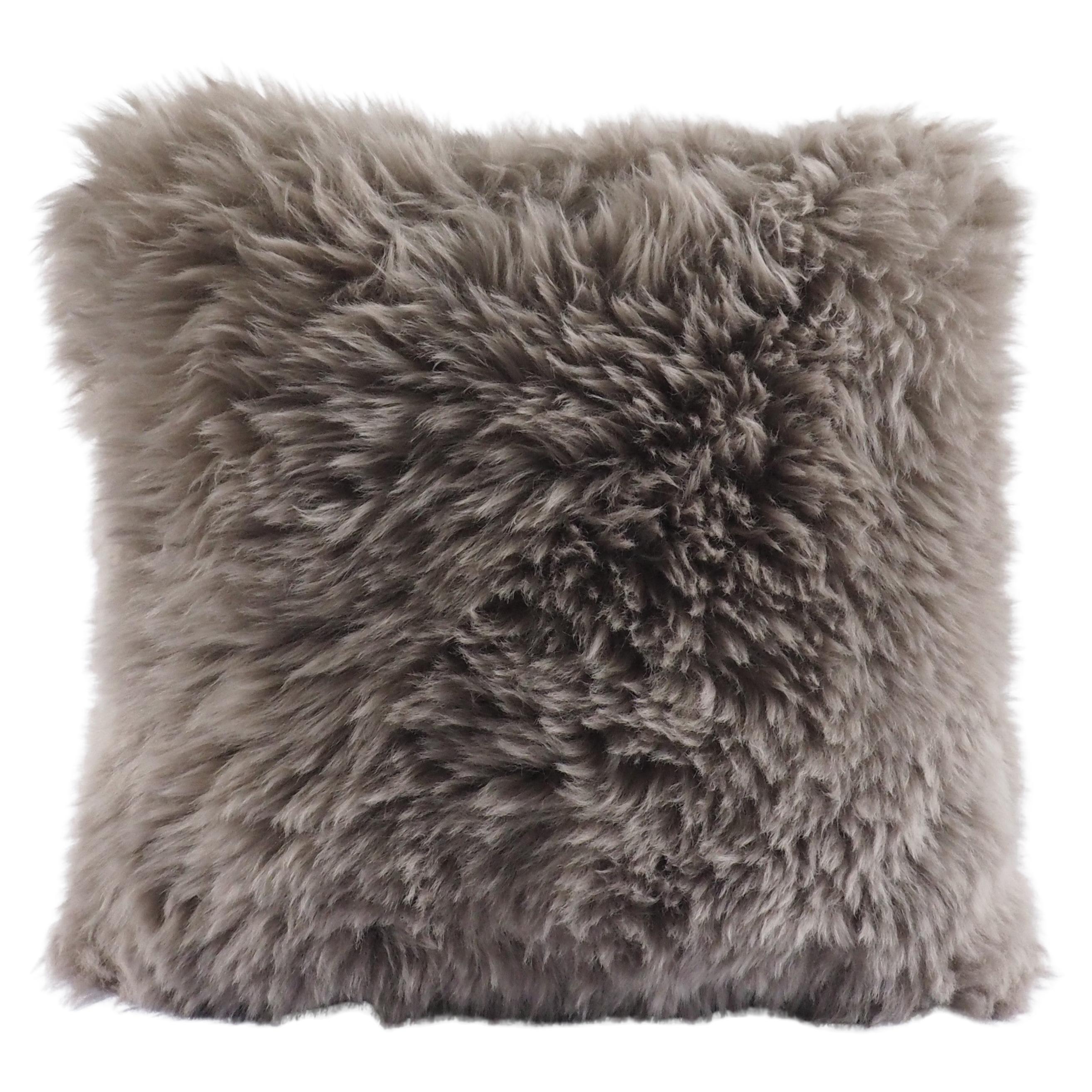 Moonstone Dark Cachà Shearling Sheepskin Pillow Fluffy Cushion by Muchi Decor For Sale