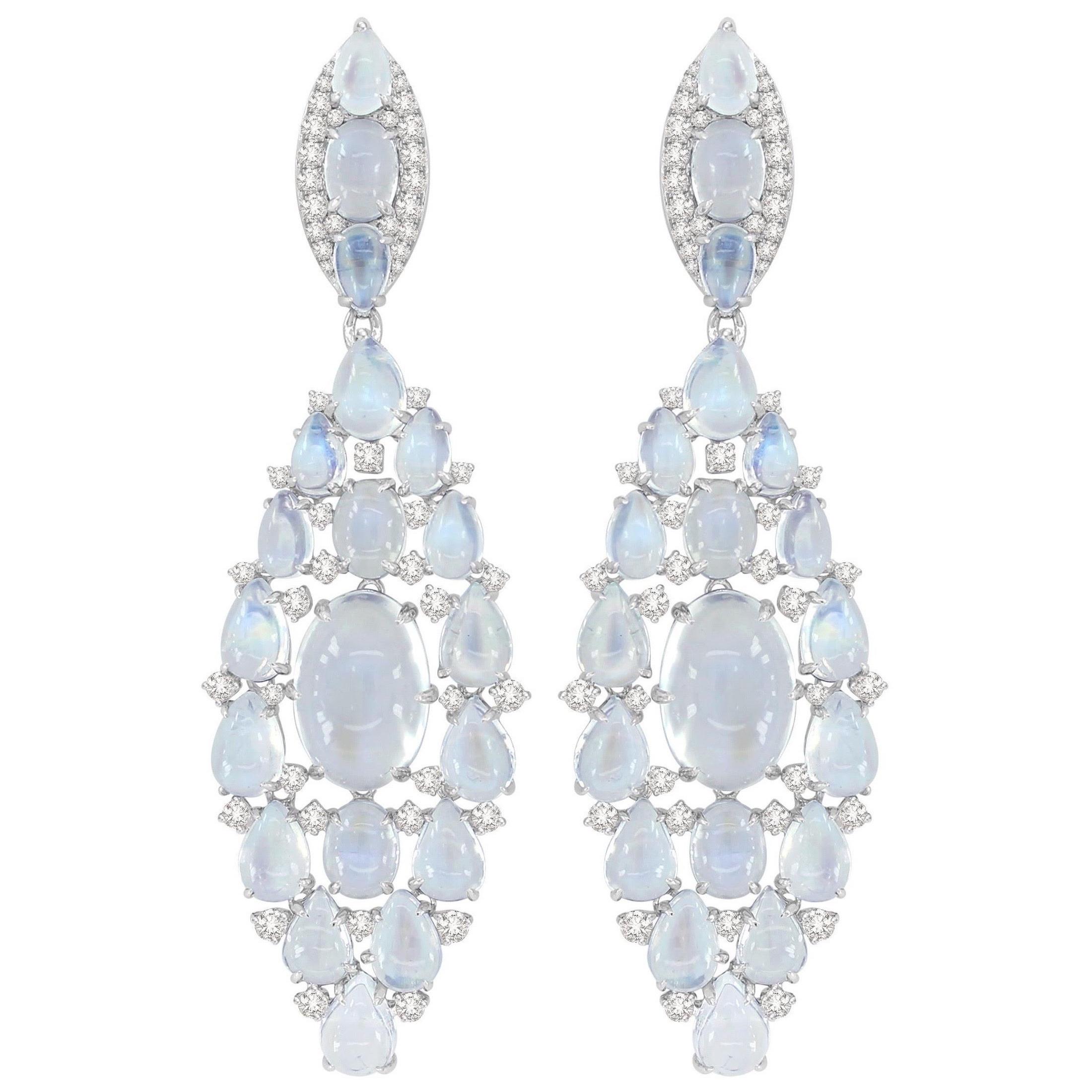 Moonstone Diamond 18 Karat White Gold Earrings