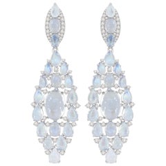 Moonstone Diamond 18 Karat White Gold Earrings