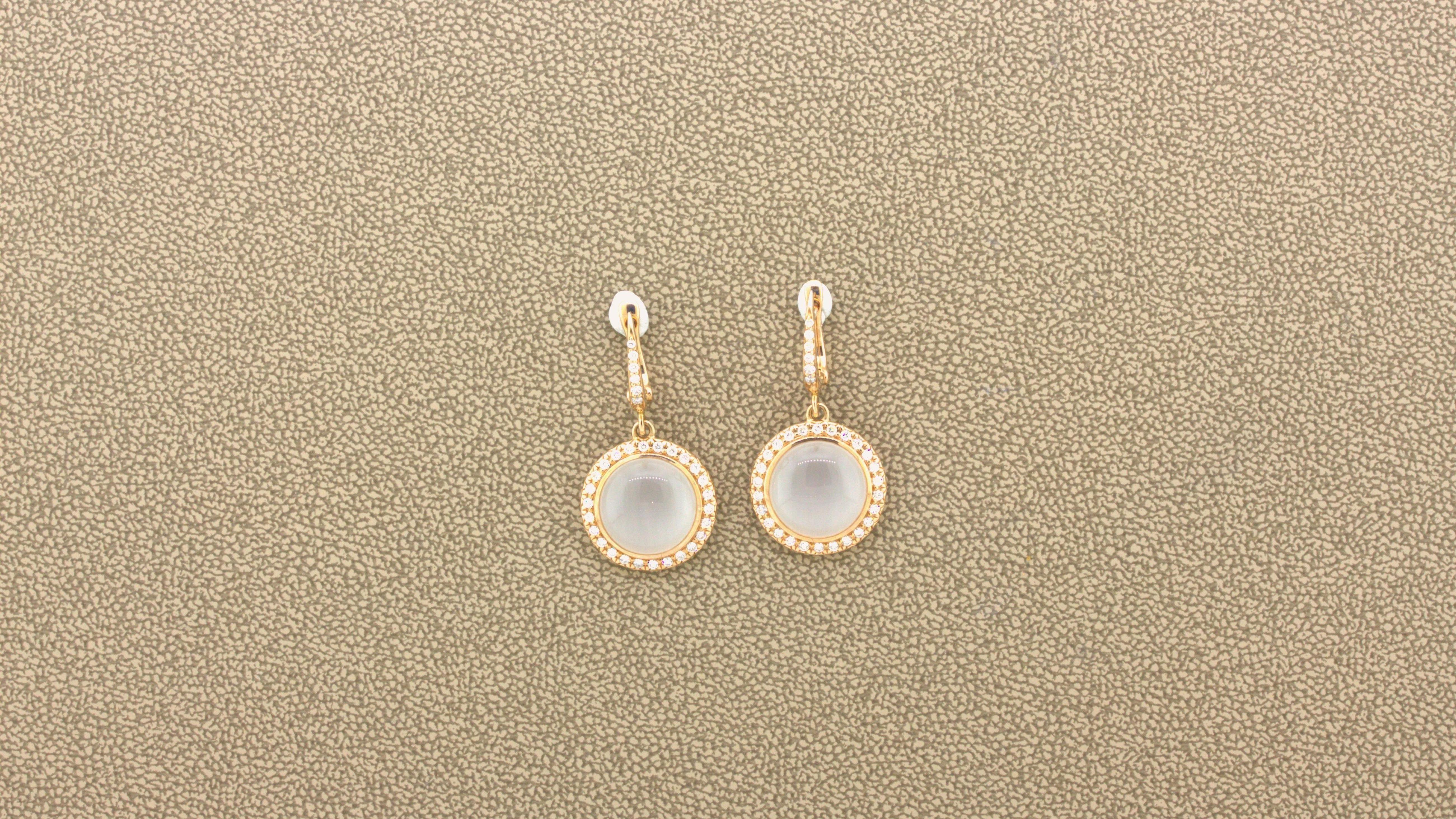 Moonstone Diamond 18k Rose Gold Drop Earrings In New Condition For Sale In Beverly Hills, CA
