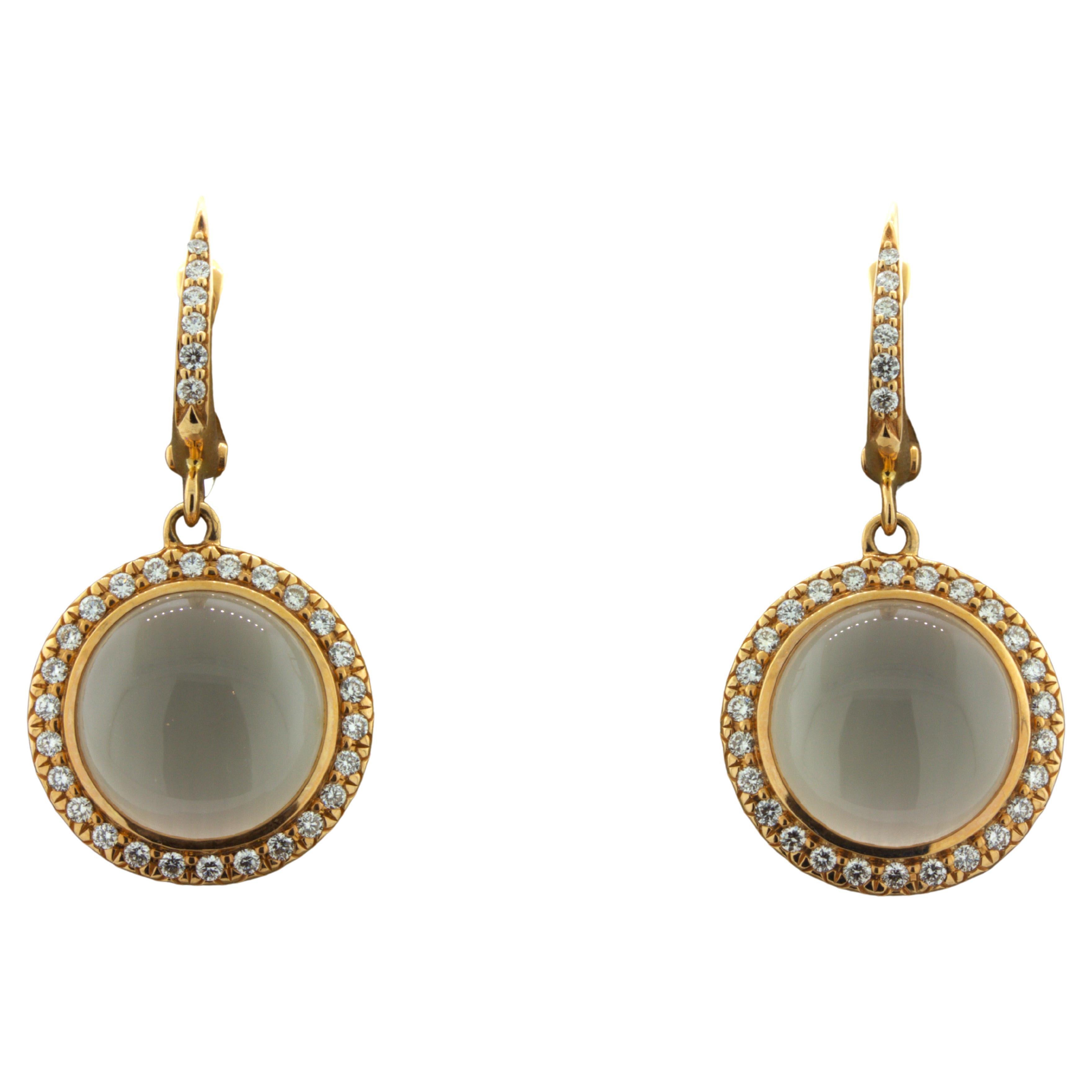 Moonstone Diamond 18k Rose Gold Drop Earrings