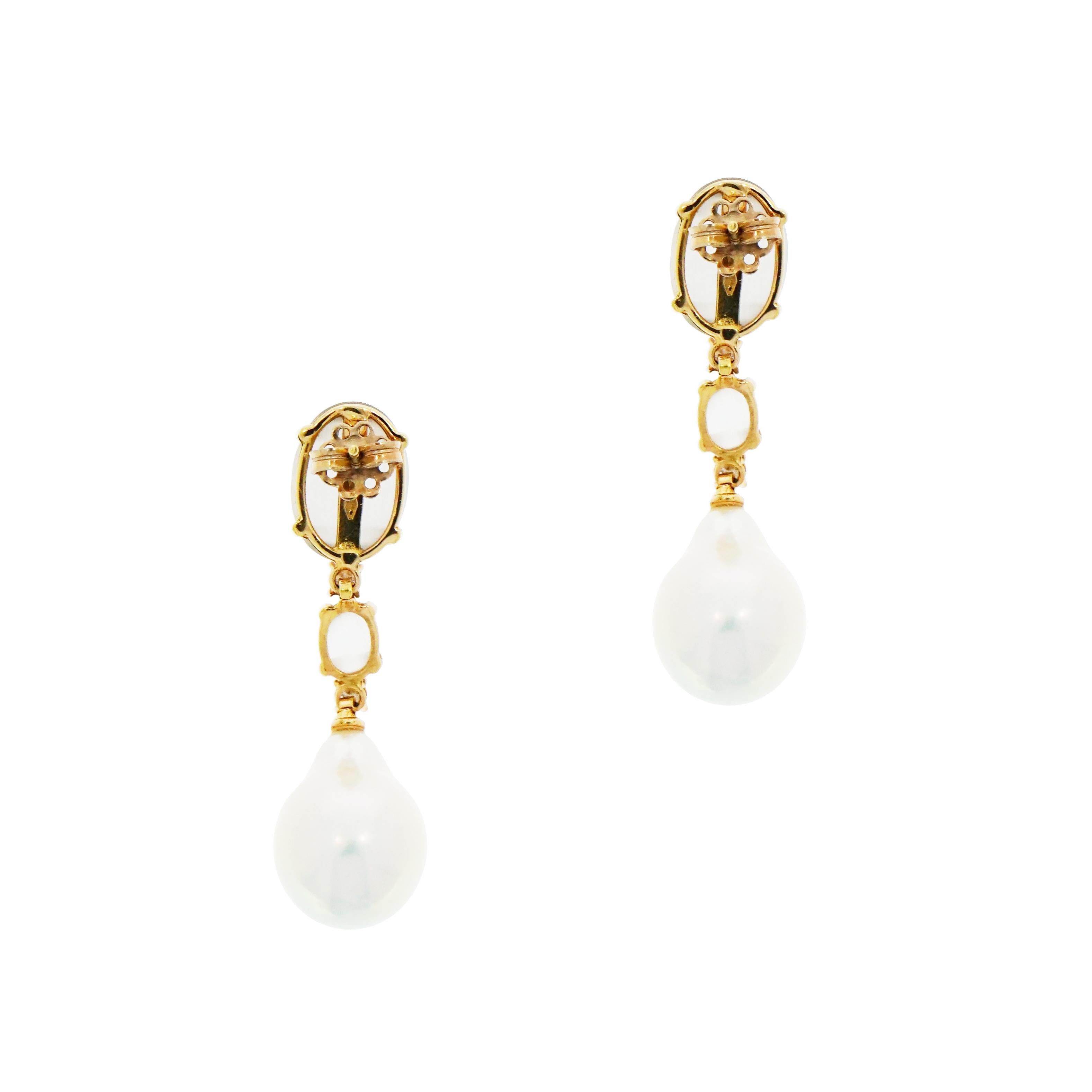 Artist Moonstone, Diamond and Baroque Pearl Drop Rose Gold Earrings