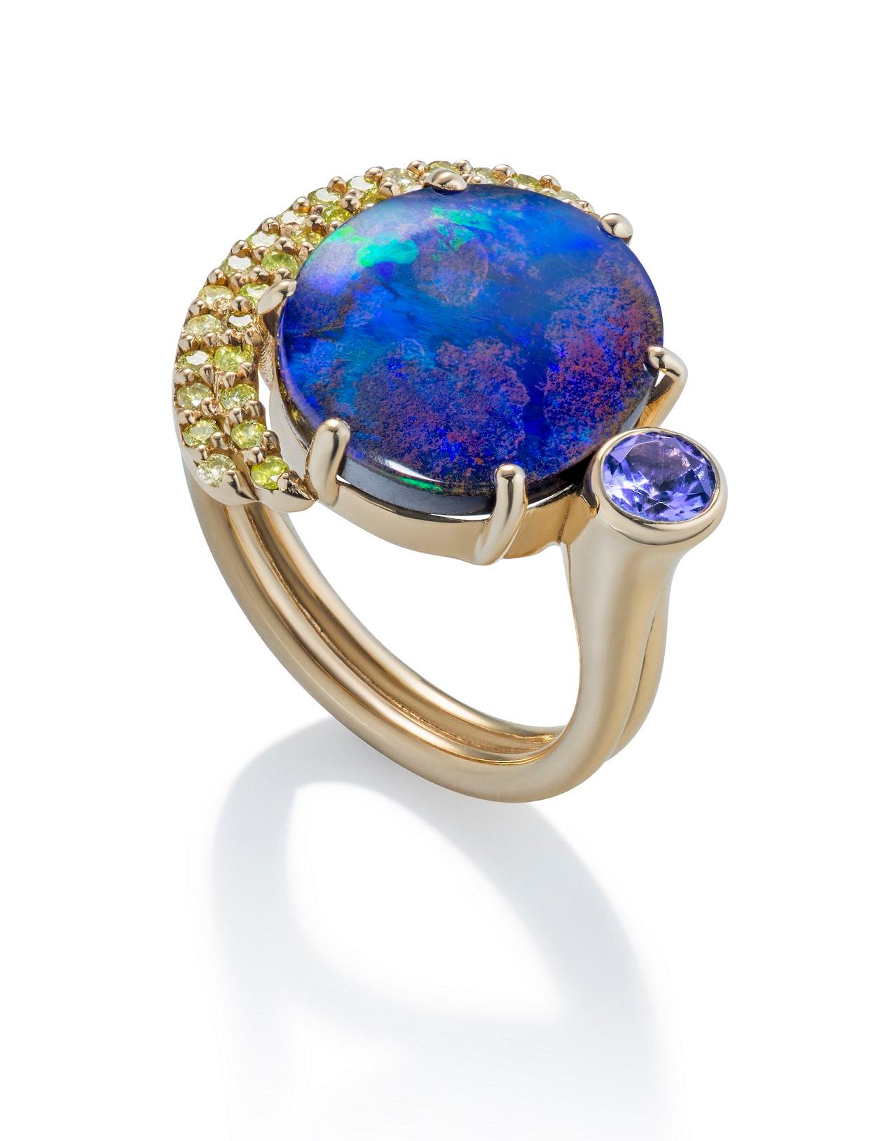 Moonstone, Diamond and Tanzanite Eclipse Cocktail Ring 5