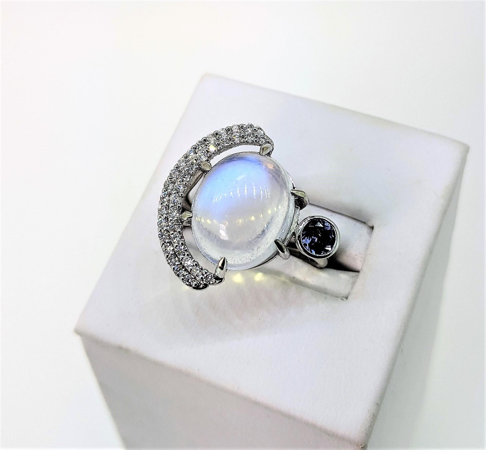 Contemporary Moonstone, Diamond and Tanzanite Eclipse Cocktail Ring