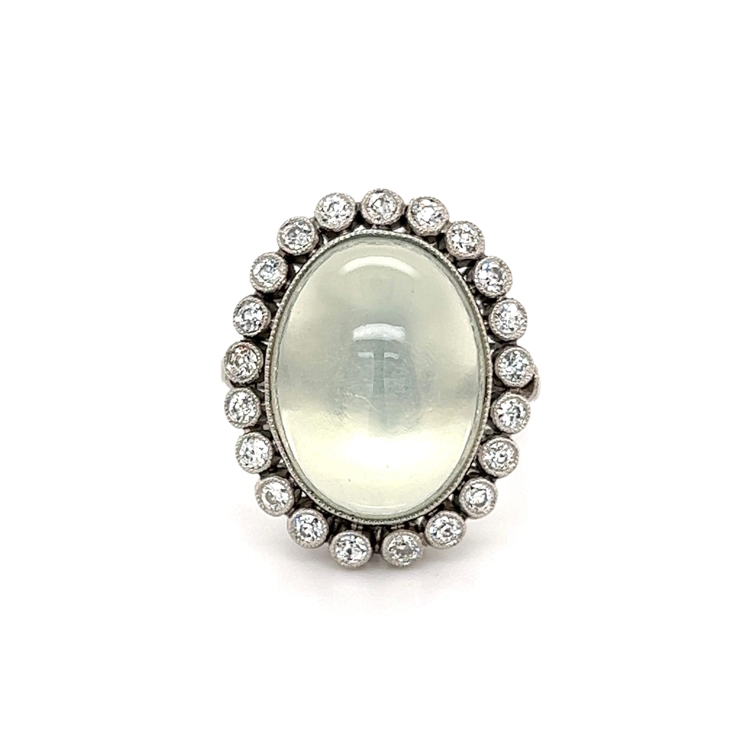 Mixed Cut 8.92 Carat Moonstone Diamond Art Deco Platinum Ring Estate Fine Jewelry For Sale