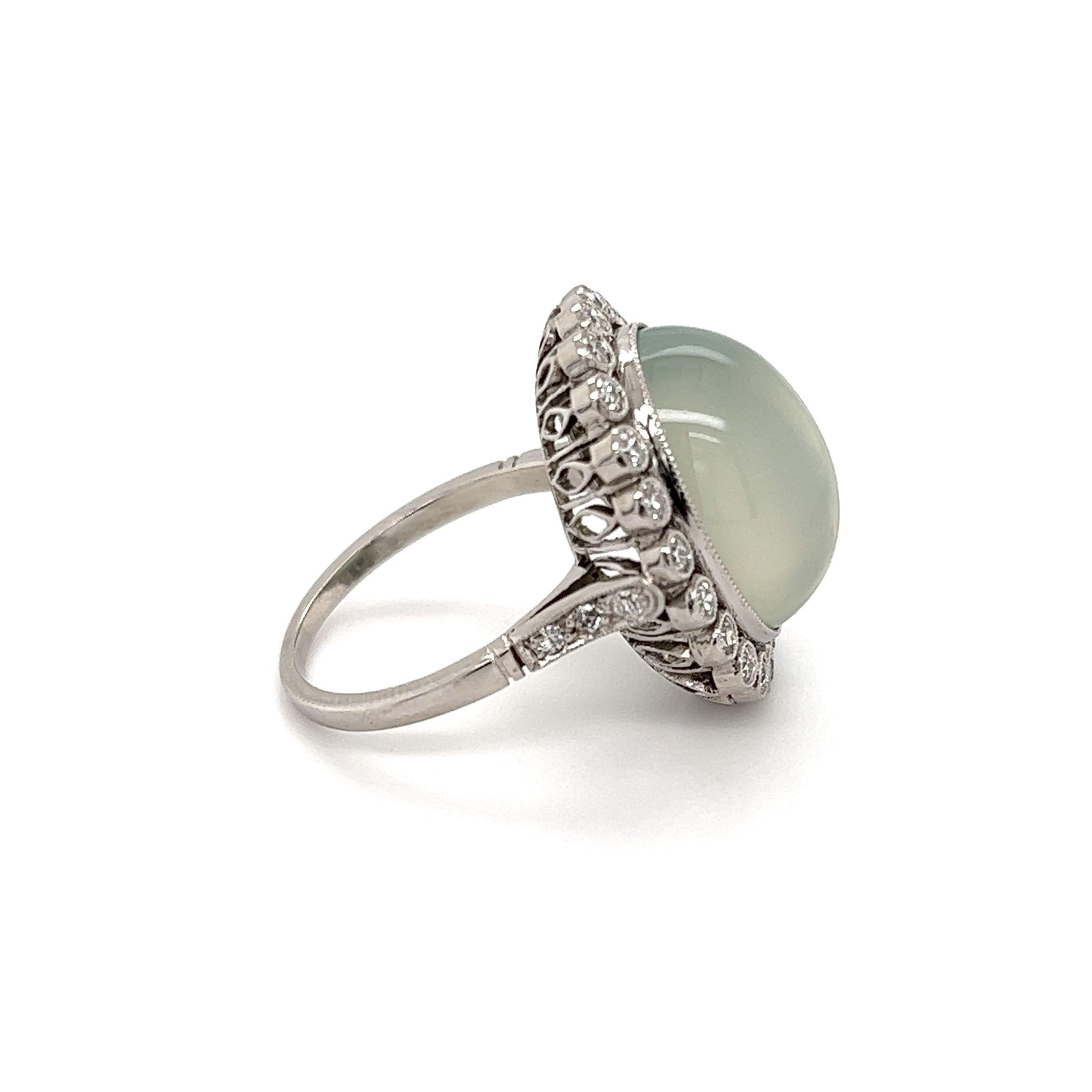 Women's 8.92 Carat Moonstone Diamond Art Deco Platinum Ring Estate Fine Jewelry For Sale