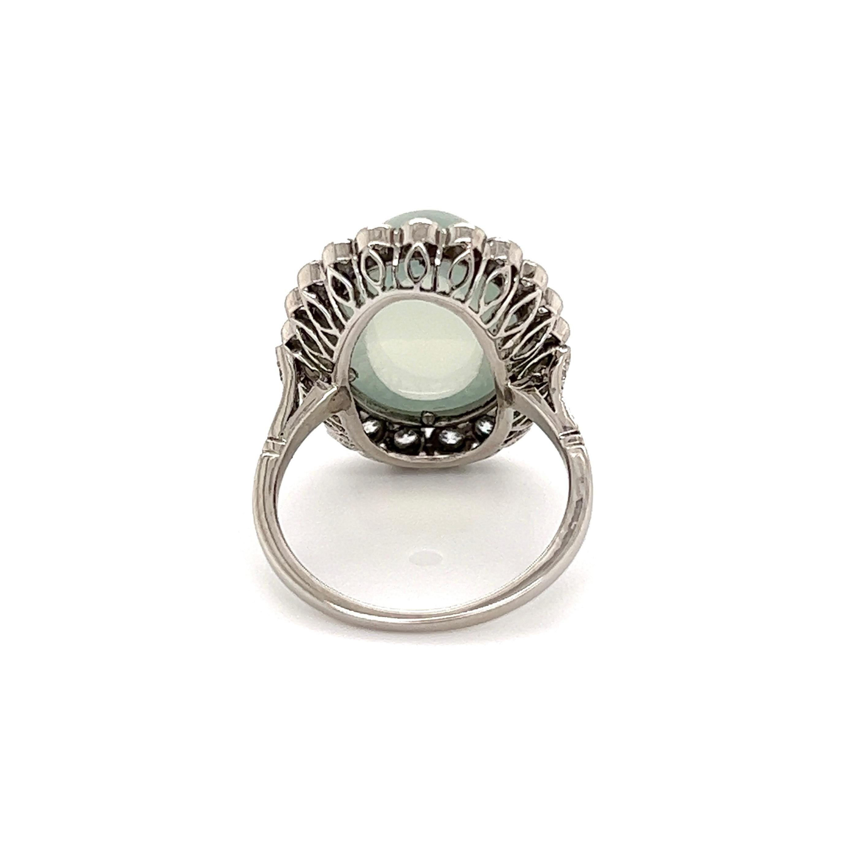 8.92 Carat Moonstone Diamond Art Deco Platinum Ring Estate Fine Jewelry For Sale 1